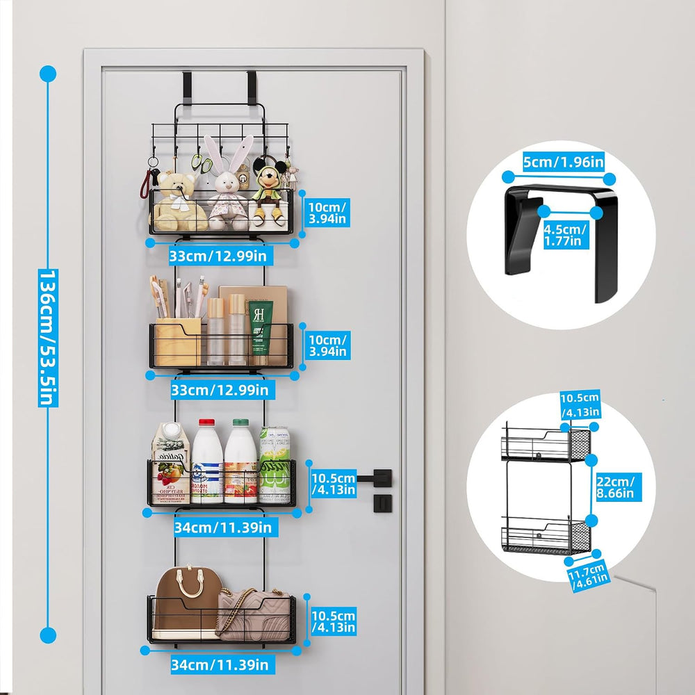 Over The Door Organizer Storage with 4 Metal Large Capacity Baskets