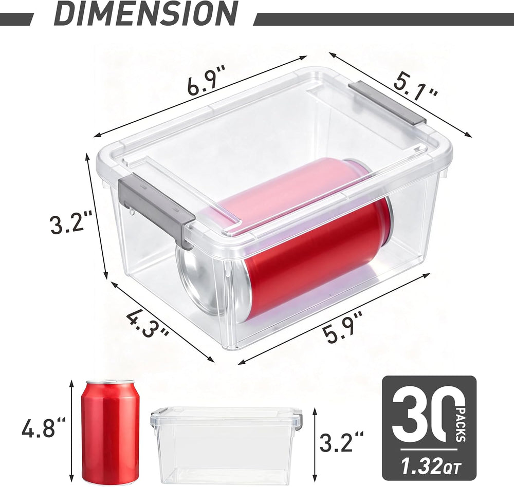 Citylife 30Packs 1.3Qt Small Storage Bins with Lids,Stackable Clear