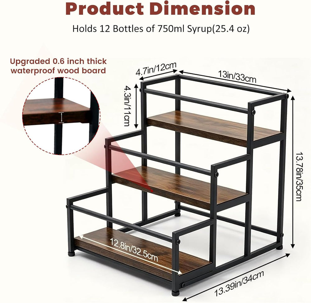 Coffee Syrup Rack Organizer, 3-Tier Metal Bottle Display Shelf, Holds 12 Bott...