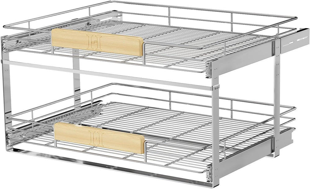 LOVMOR 2 Tier Pull Out Cabinet Organizer 28½" W x 21½" D, Slide Out...