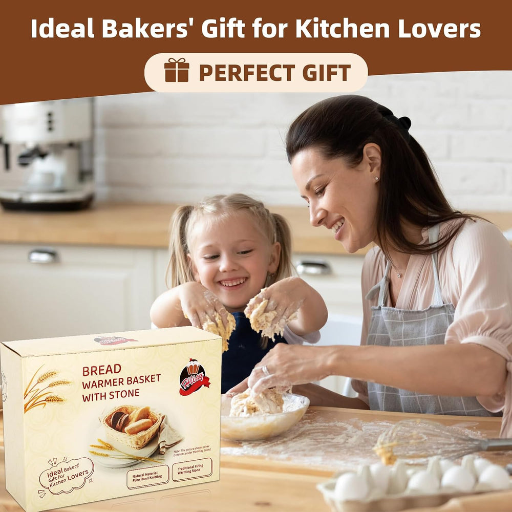 Bread Warmer Basket with Stone, Bread Baskets for Serving Tortilla