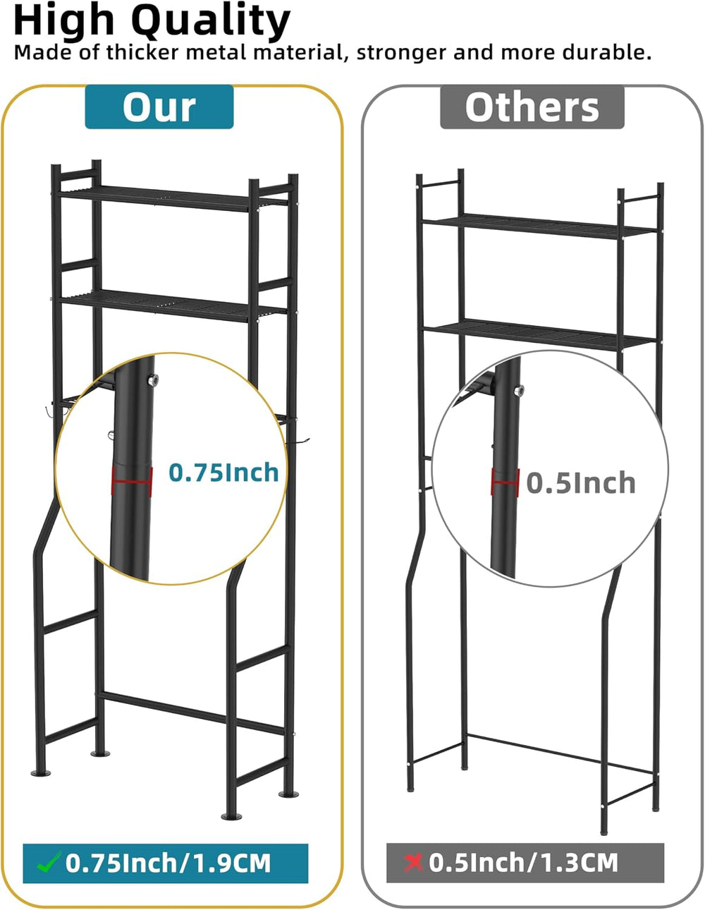Livilord 3-Tier Over Toilet Storage, Anti-Tip, 64" H, Black