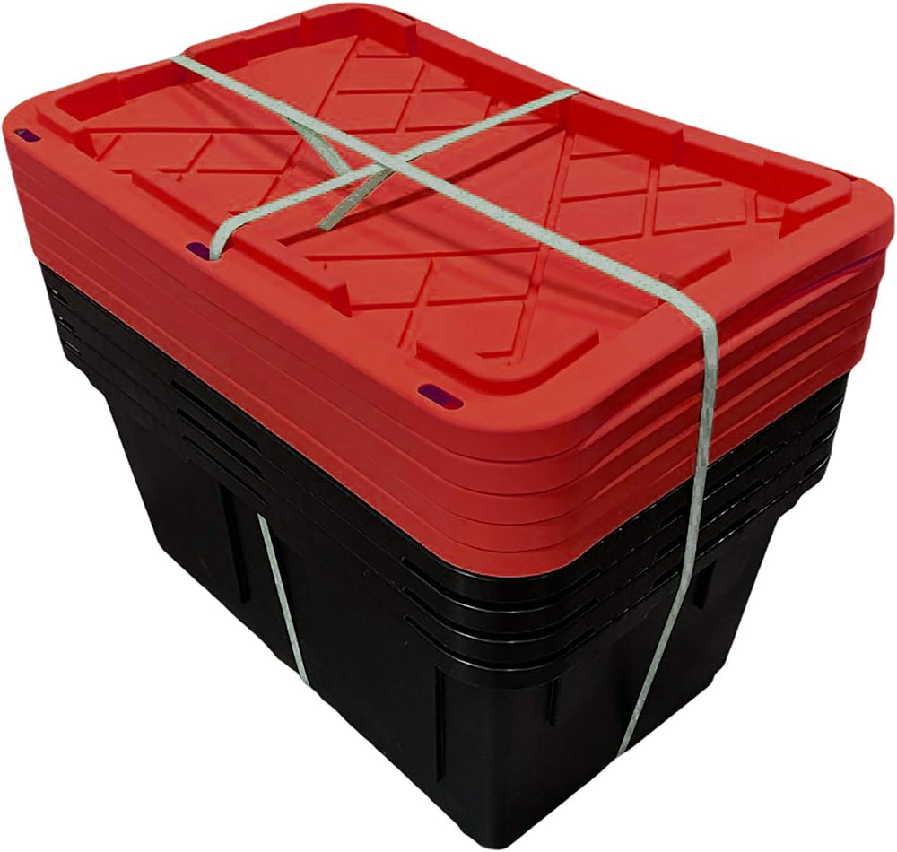 MonsterRAX 27 Gallon Storage Bins - Stackable, Lockable, 5-pack (Red)