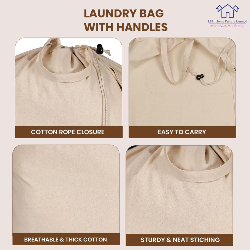 LFH Home Large Premium Cotton Rich Canvas Laundry Bag with Drawstring and Han...