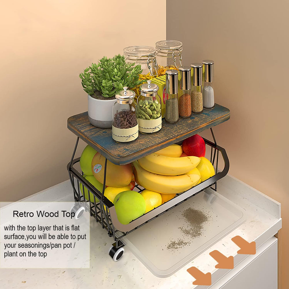 asunflower Kitchen Storage Baskets with Wooded Table Top, 5 Tier Stackable Fr...