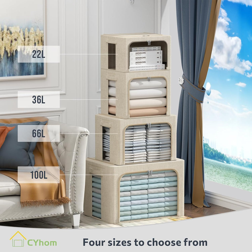 CYhom Extra Large Clothes Storage Bins - Linen Fabric Foldable Stackable Cont...