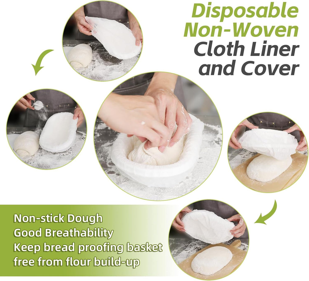 11" Oval Pulp Bread Proofing Basket 6-Pack with 30 Liners