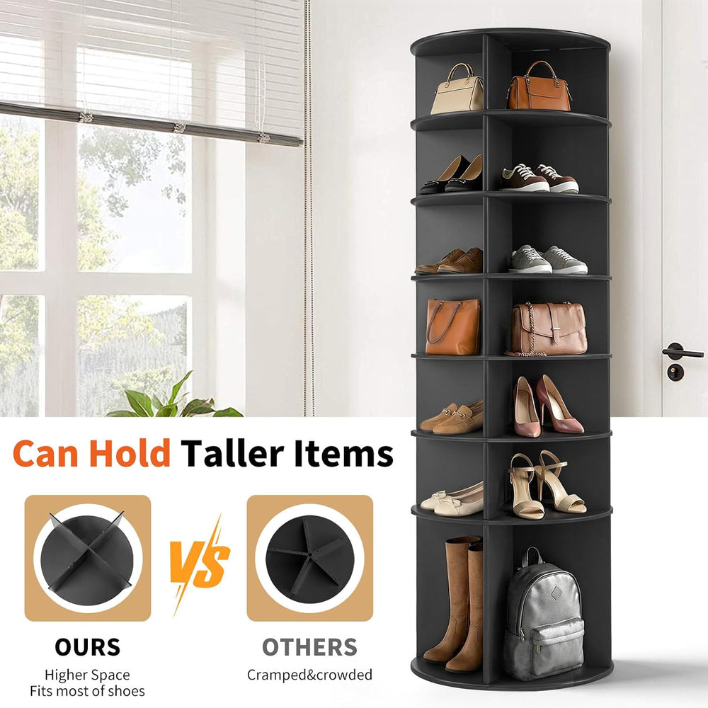 VINGLI Black Rotating Shoe Rack Tower, 7 Tier 360° Shoe Storage for Closet, 7...