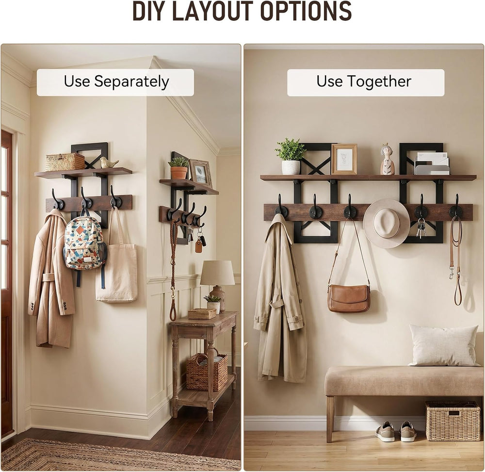 33.86" Wall Mounted Coat Rack with Shelf, Heavy Duty Entryway Wall Organ...