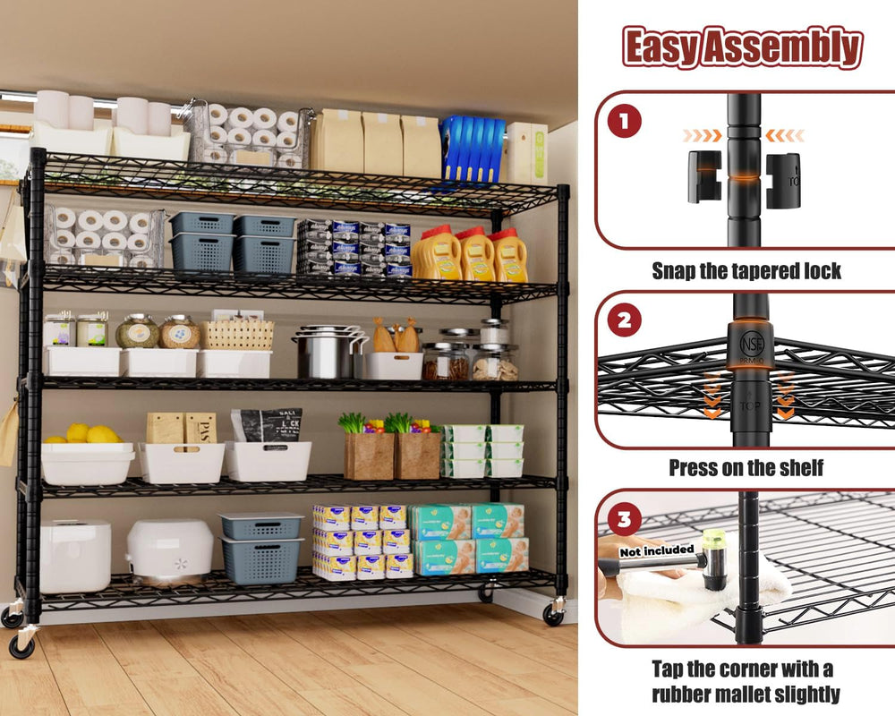 PrimeZone 5 Tier 80.7"H x 55.5"W x 24"D Wire Shelving with Whe...