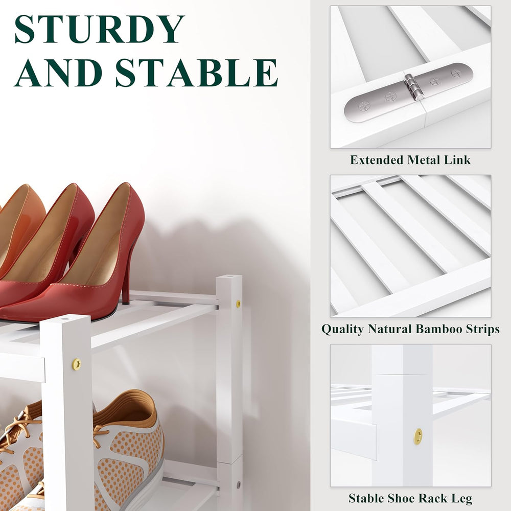Smiry Bamboo Shoe Rack for Closet, 4 Tier - 26.77" Wide, White