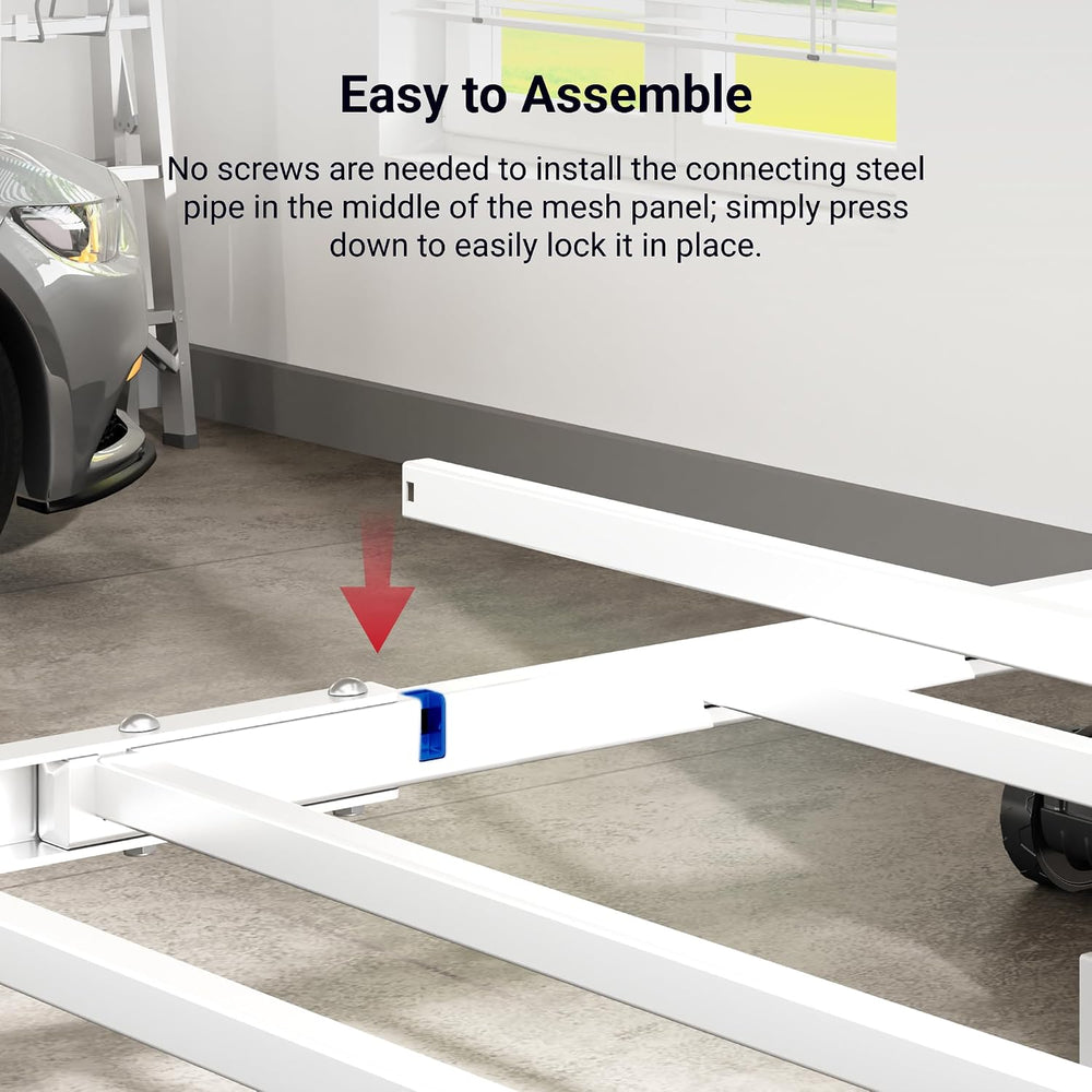 FLEXIMOUNTS 4x8 Overhead Garage Ceiling Storage Rack with 6 Hooks, White