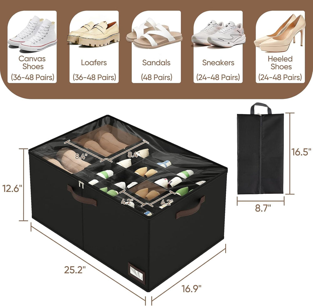OIAHOMY 2 Pack Shoe Organizer for Closet, Large Foldable Shoe Storage Bins wi...