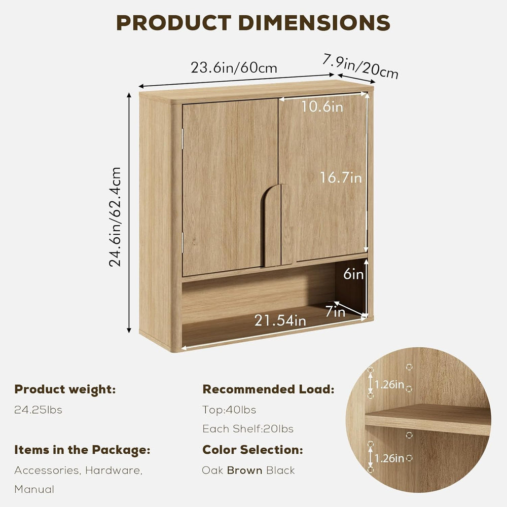 RUSTOWN Wall Mounted Bathroom Cabinets with Rounded Edges & Curved Handles
