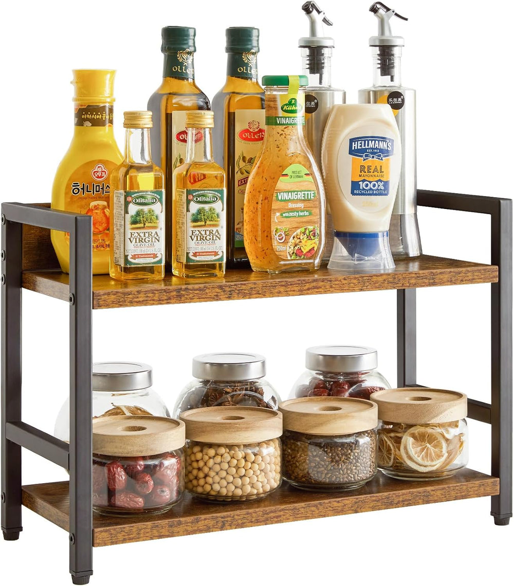IBUYKE 2-Tier Spice Rack,Kitchen Countertop Organizer,Brown TLJ002H