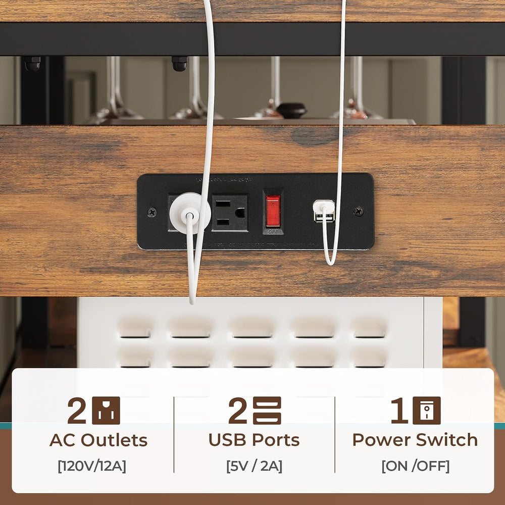 Itaar Bakers Rack with Power Outlet and LED Light, 45.3 Inch Farmhouse Coffee...