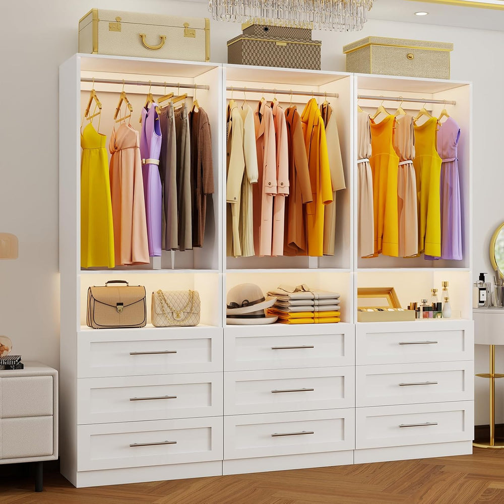 Closet System Set of 3, 6FT-15FT Closet System with 9 Drawers, Walk in Closet...