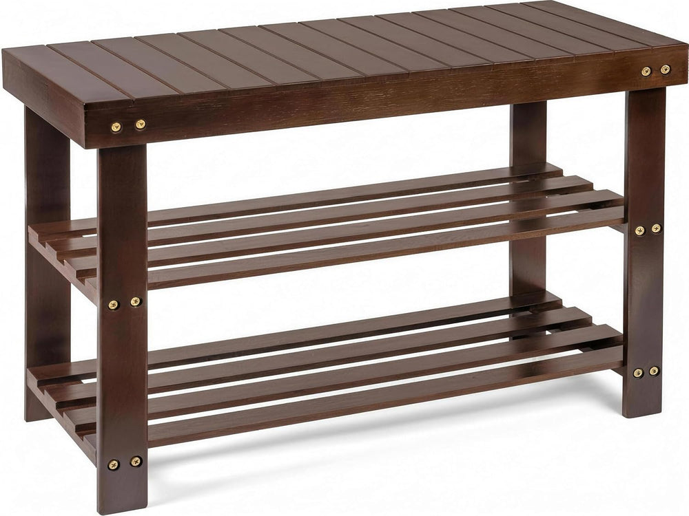 Homemaid Living Bamboo 3 Tier Shoe Rack Bench, Premium Shoe Organizer or Entr...