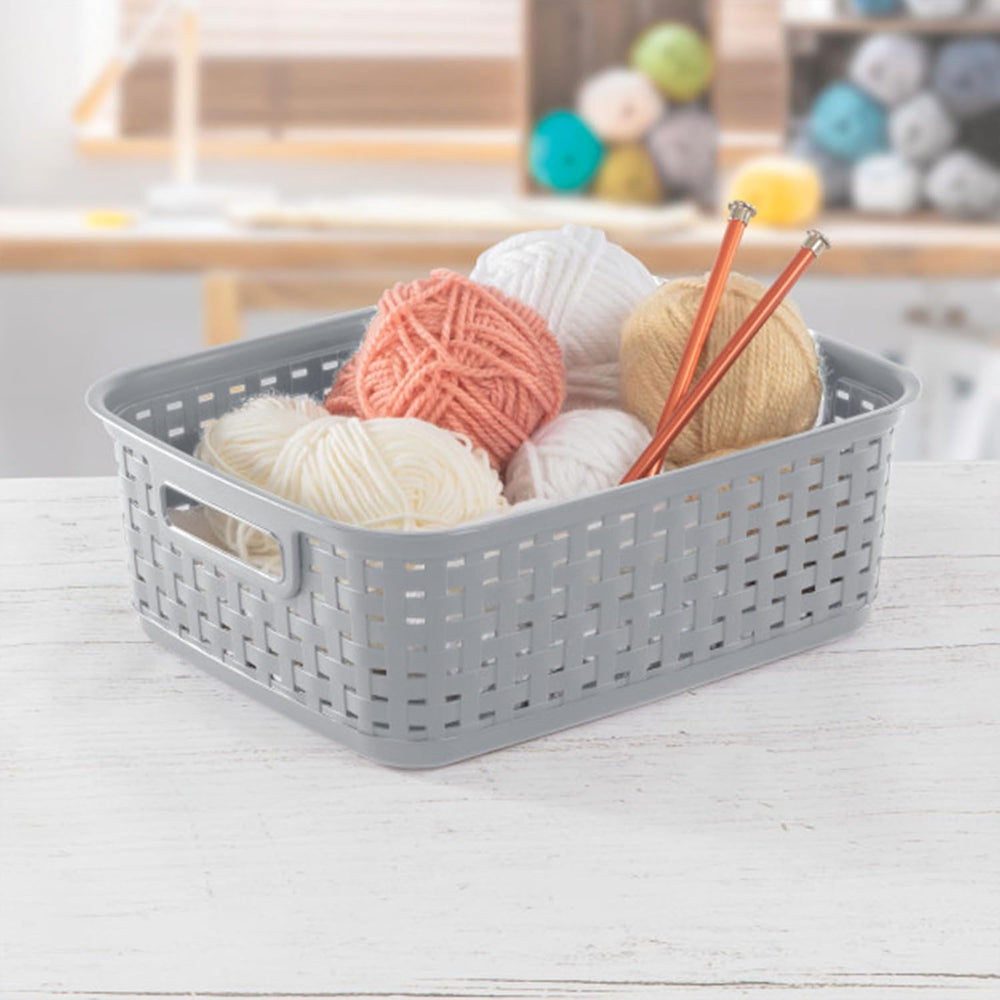 Sterilite Short Plastic Weave Storage Basket, Bin Organization for Countertop...