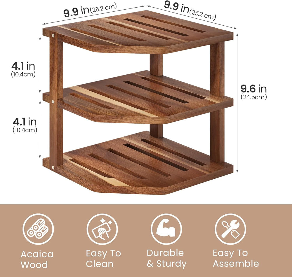 VERTORGAN 3 Tier Acacia Corner Shelf 2 Pack,Dish Drying Rack,Cabinet