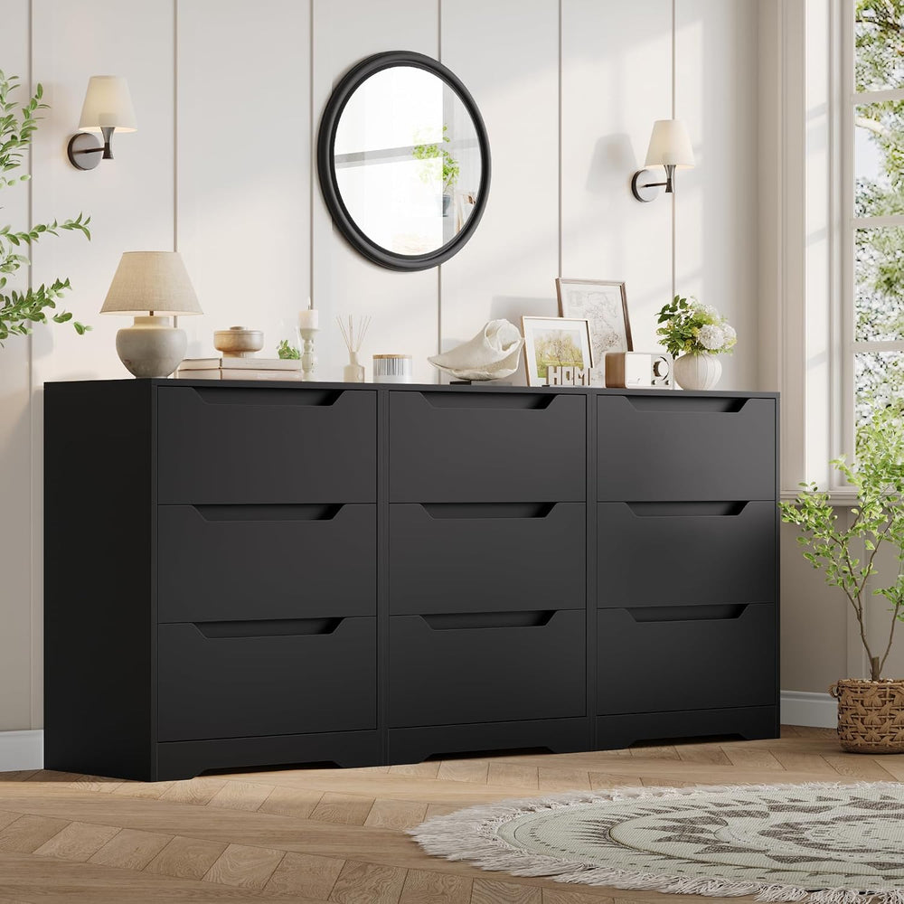 HOSTACK Modern 3 Drawers Dresser, Wood Chest of Drawers with Storage, Black