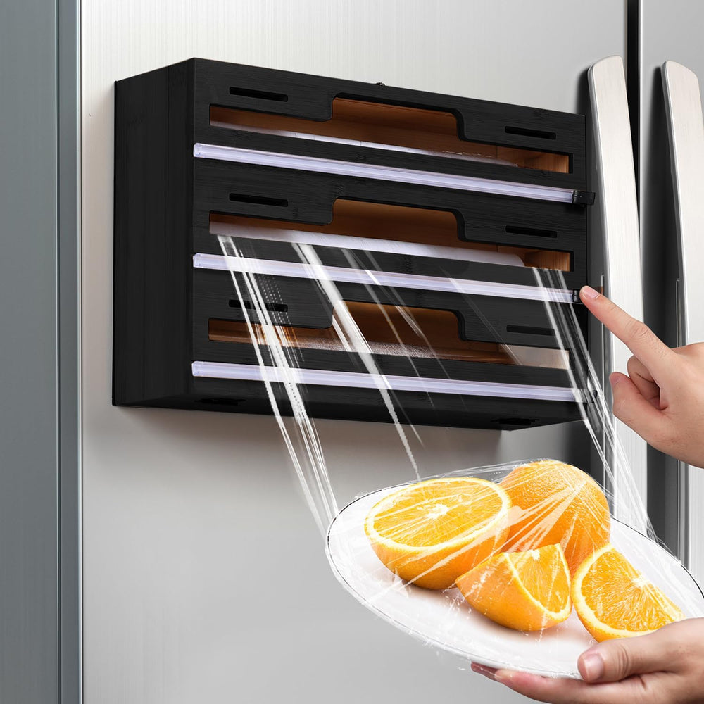 Allinside Magnetic Plastic Wrap Dispenser with Cutter, 3 in 1 Refrigerator Ba...