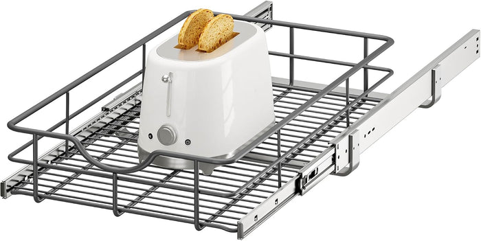 Pull Out Shelves - 14" W x 22" D Soft Close Pull Out Cabinet Organizer 1 Tier - Sliding Shelves with Shelf Liner - Heavy Duty Steel Wire Drawers for Kitchen Cabinets, Pantry, Bathroom