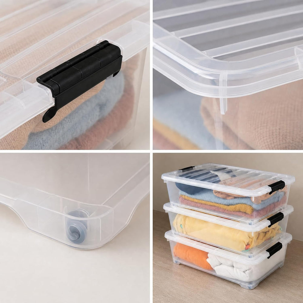 Saedy 25 L Plastic Under Bed Storage Container Box on Wheels, 4 Packs