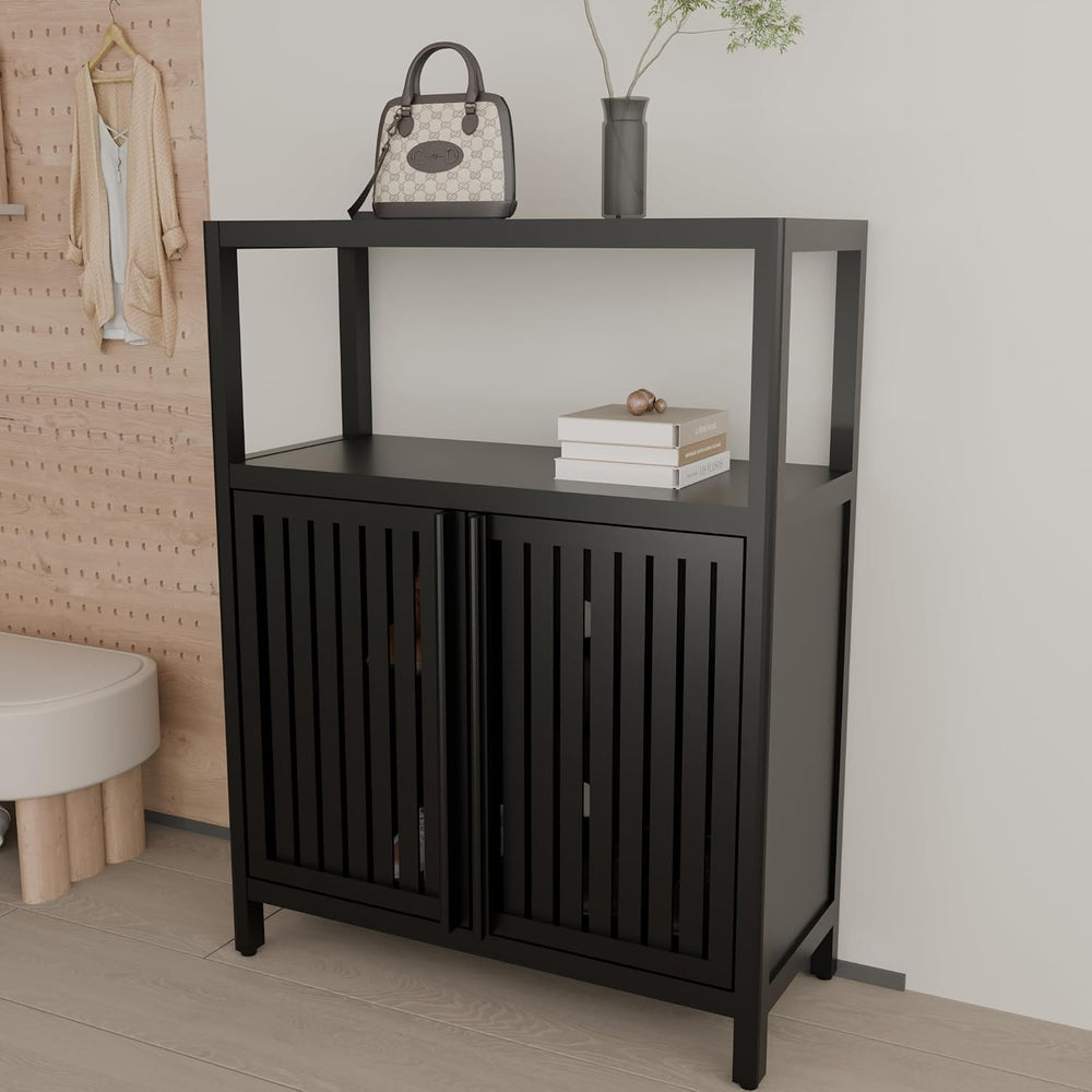 Bamboo Bathroom Storage Cabinet Furniture, Bathroom Floor Cabinet with 2 Shut...