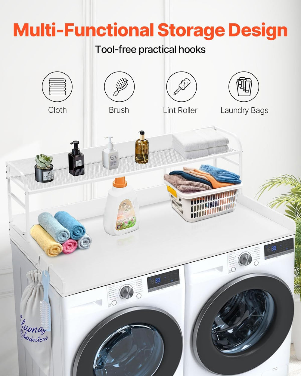 VEVOR Washer Dryer Countertop with 2-Tier Shelf, 54" x 27" Wooden W...