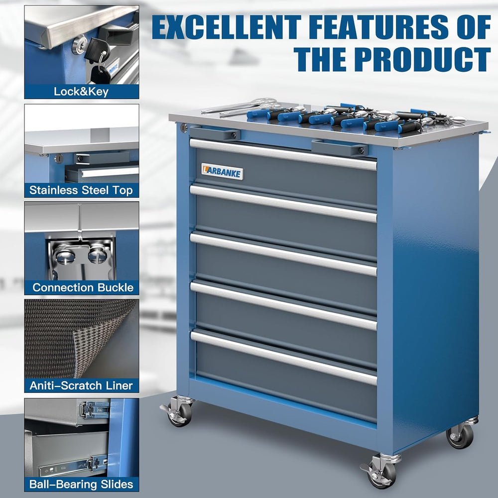 LARBANKE 20 Drawer Rolling Tool Chest Combo,with Wheels & Foot Pads, Blue