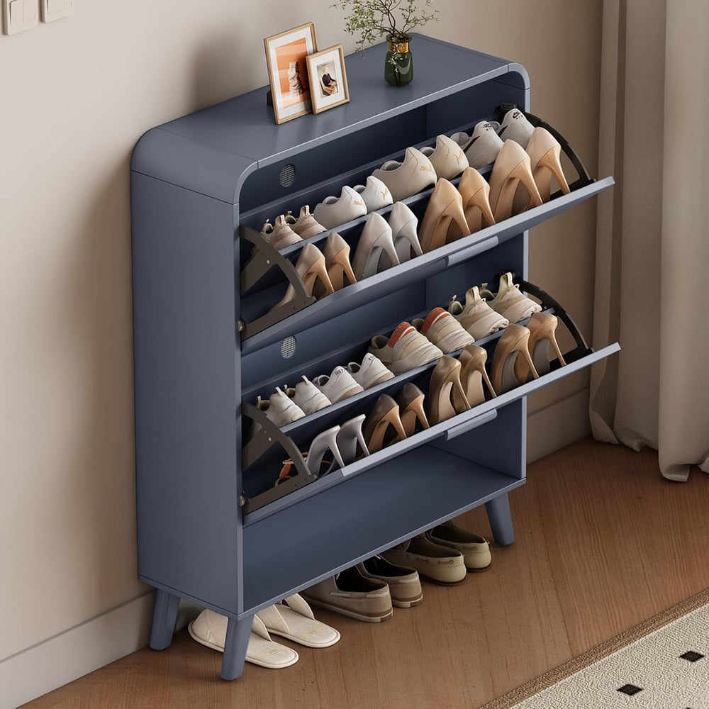 2 Tier Slim Shoe Cabinet with Flip Drawers, Entryway Shoe Storage