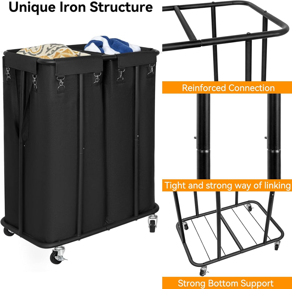 WOWLIVE Double Laundry Hamper with Wheels, 170L Rolling Laundry Basket