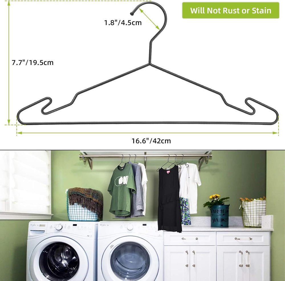 Black Metal Hangers, Heavy Duty Clothes Hangers with Non-Slip Grooves, Slim S...