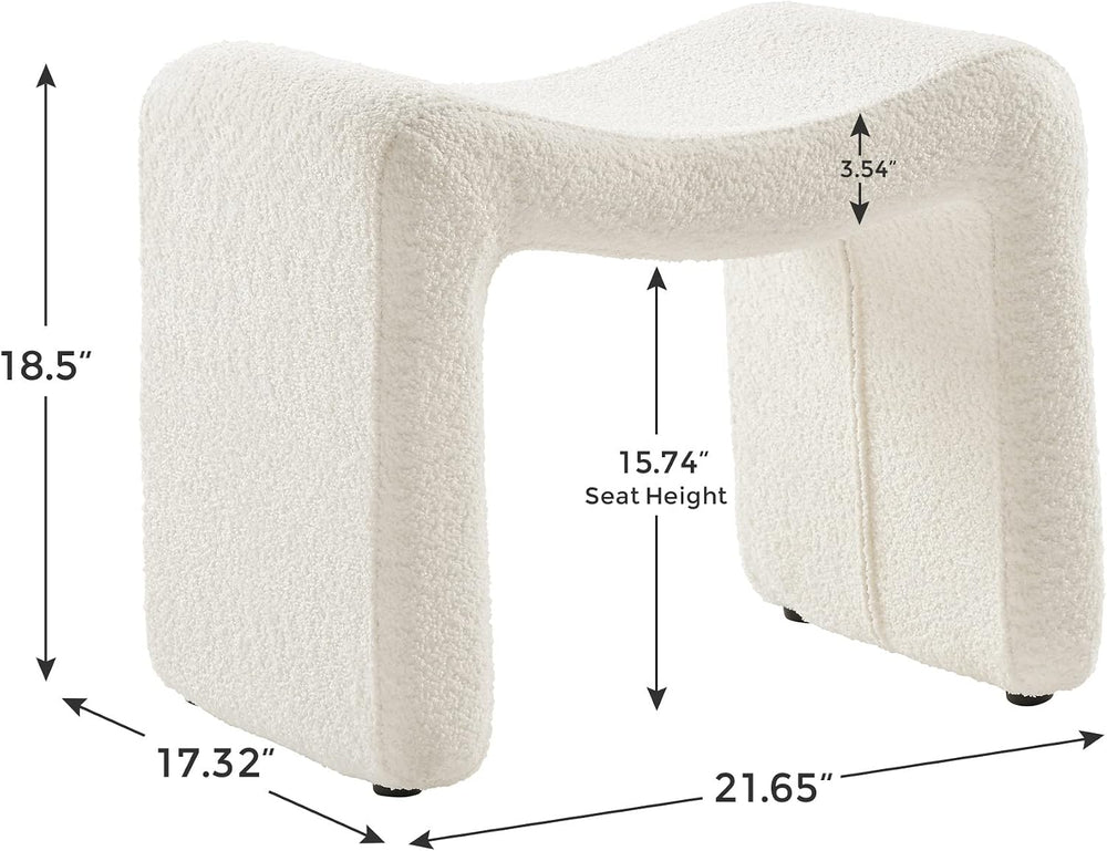 Modern Boucle Ottoman, Vanity Stool Chair, Foot Stool with Wooden Legs Sofa B...