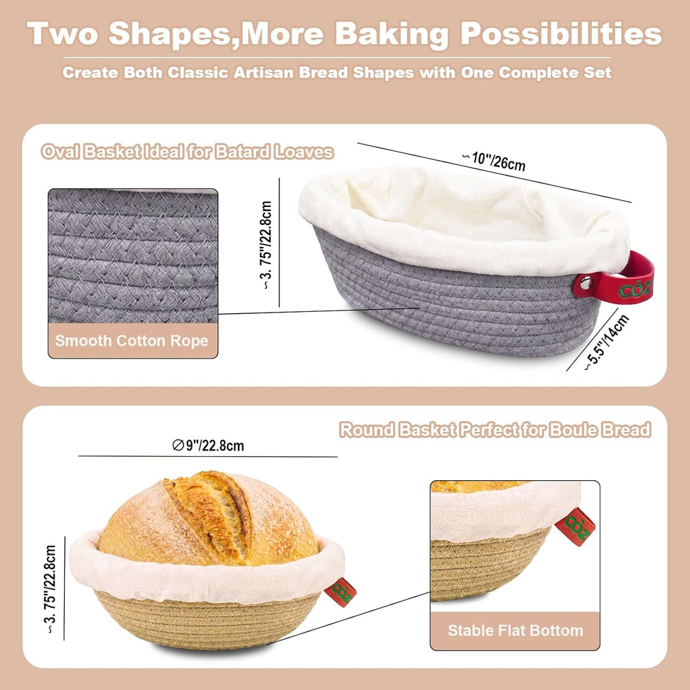 Cotton Rope Banneton Bread Proofing Basket with Beeswax Bag Set