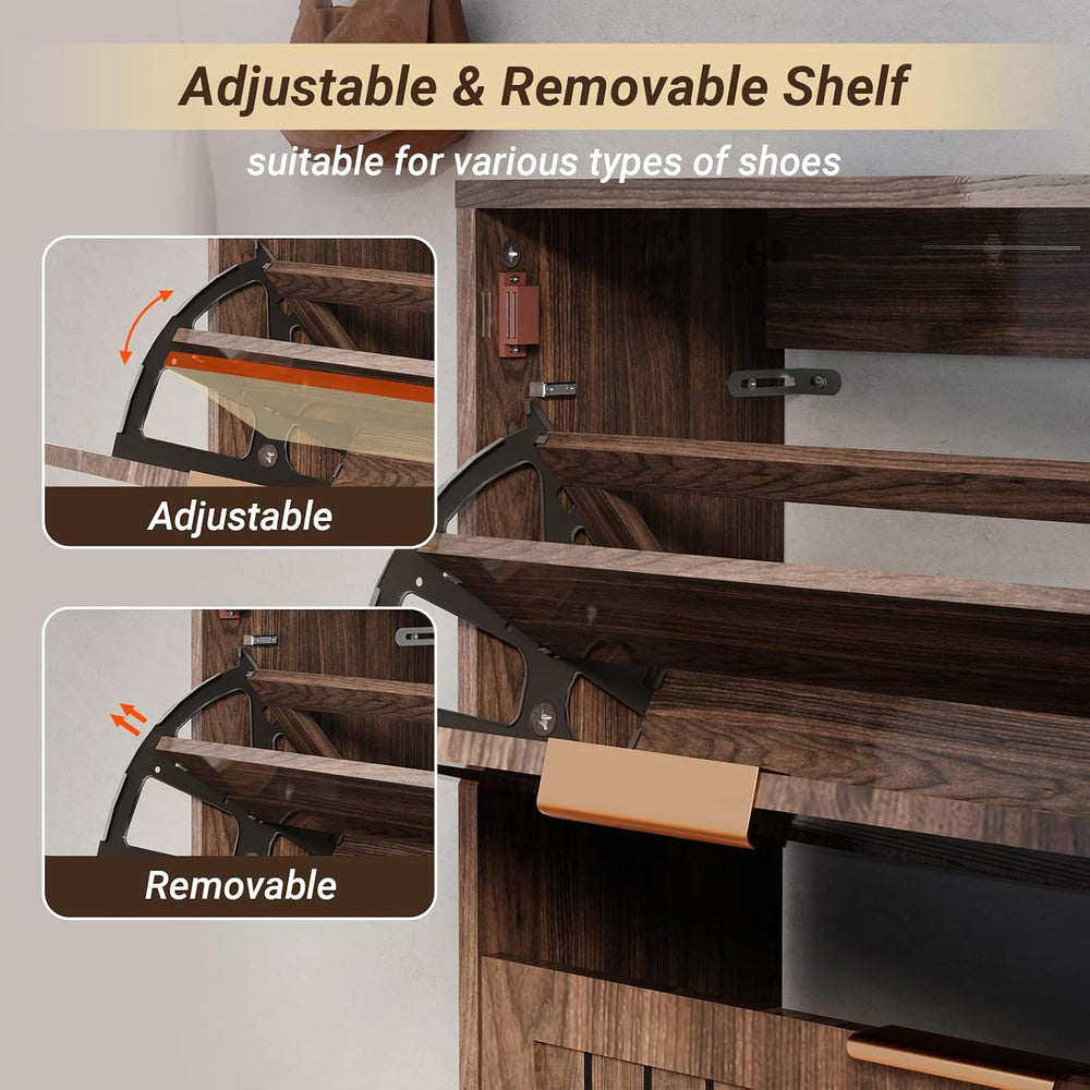 Shoe Storage Cabinet for Entryway, Narrow Slim Shoe Cabinet with 2 Flip Drawe...