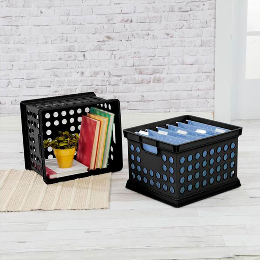 Sterilite Storage Crate Bin File Organizer for Home & Office, Black, 6-Pack