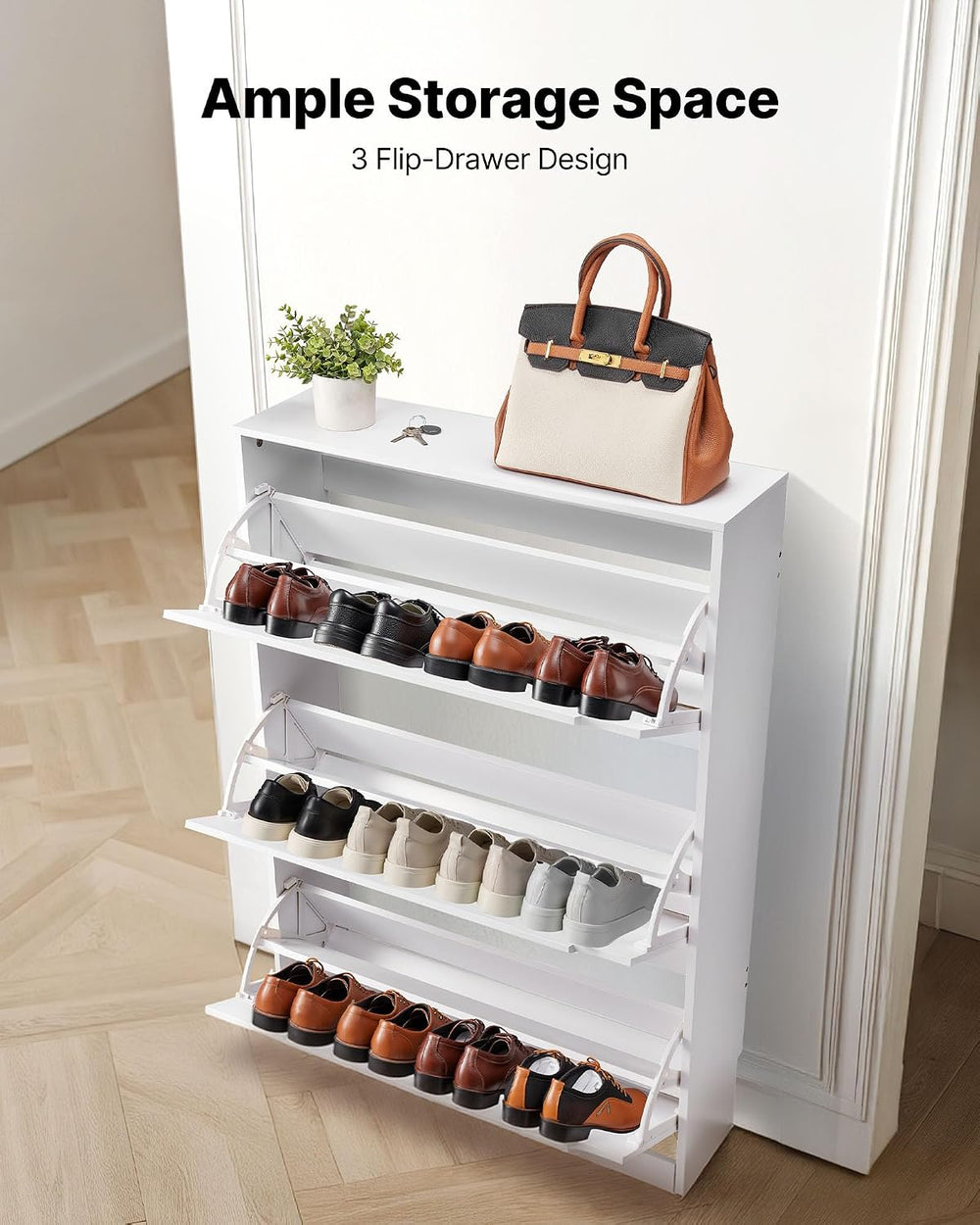 VEVOR Shoe Cabinet with 3 Flip Drawers, Modern Shoes Storage Cabinet with Ant...