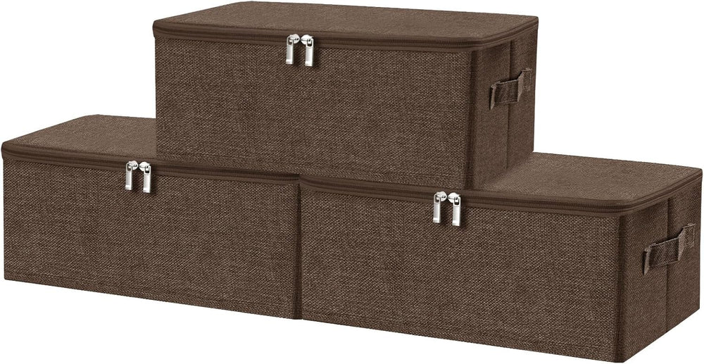 ANMINY Fabric Storage Bins with Zipper Lids, 15"x10"x6", Coffe...