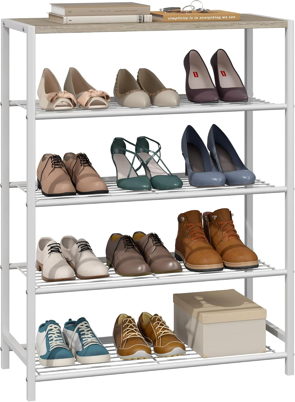Yusong Shoe Rack Organizer, 5 Tier Industrial Shoe Storage Shelf, Narrow Stur...