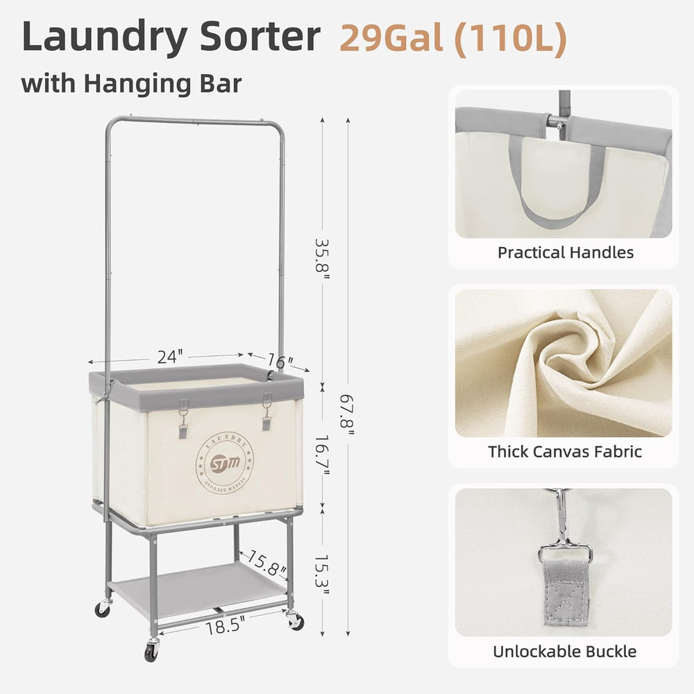 STORAGE MANIAC Rolling Laundry Cart with Hanging Bar & Storage Shelf, 110...