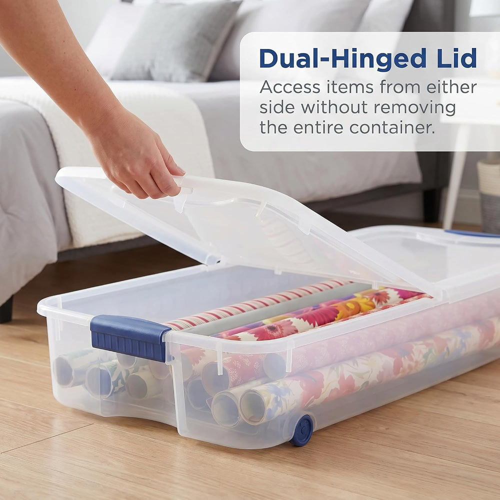 Under Bed Storage Bin 66 Quart, Clear Rolling Container with Wheels & Lid...
