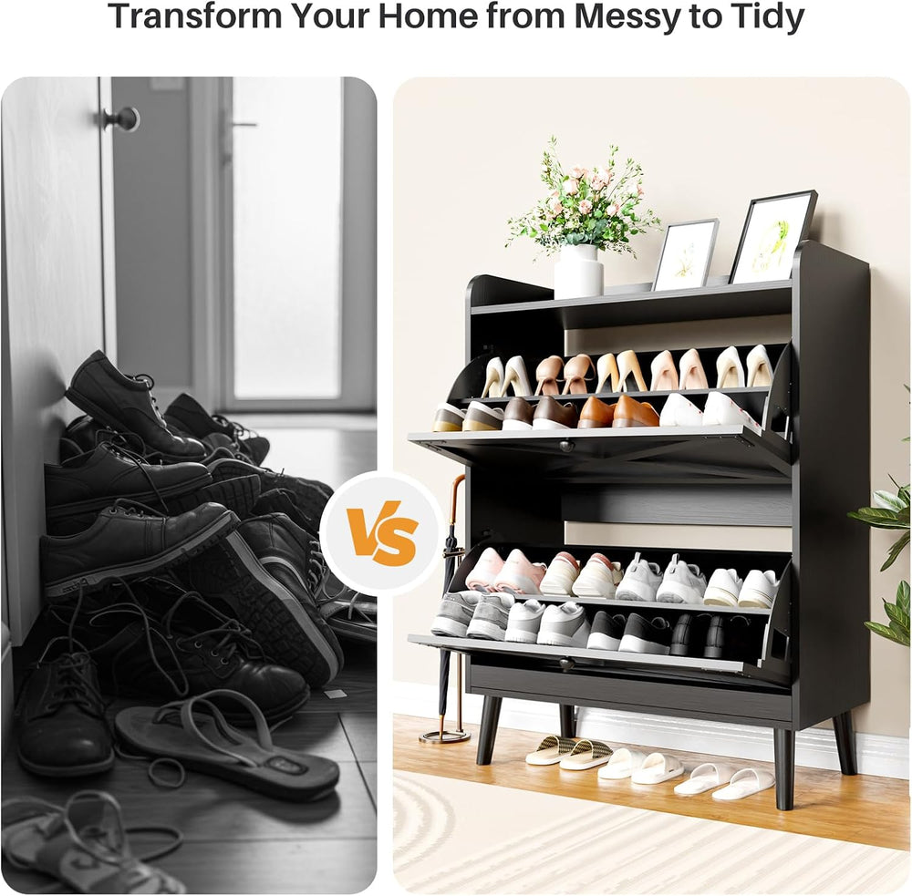 YZ HOME Shoe Storage Cabinet with 2 Flip Drawers, Entryway Shoe Cabinet with ...