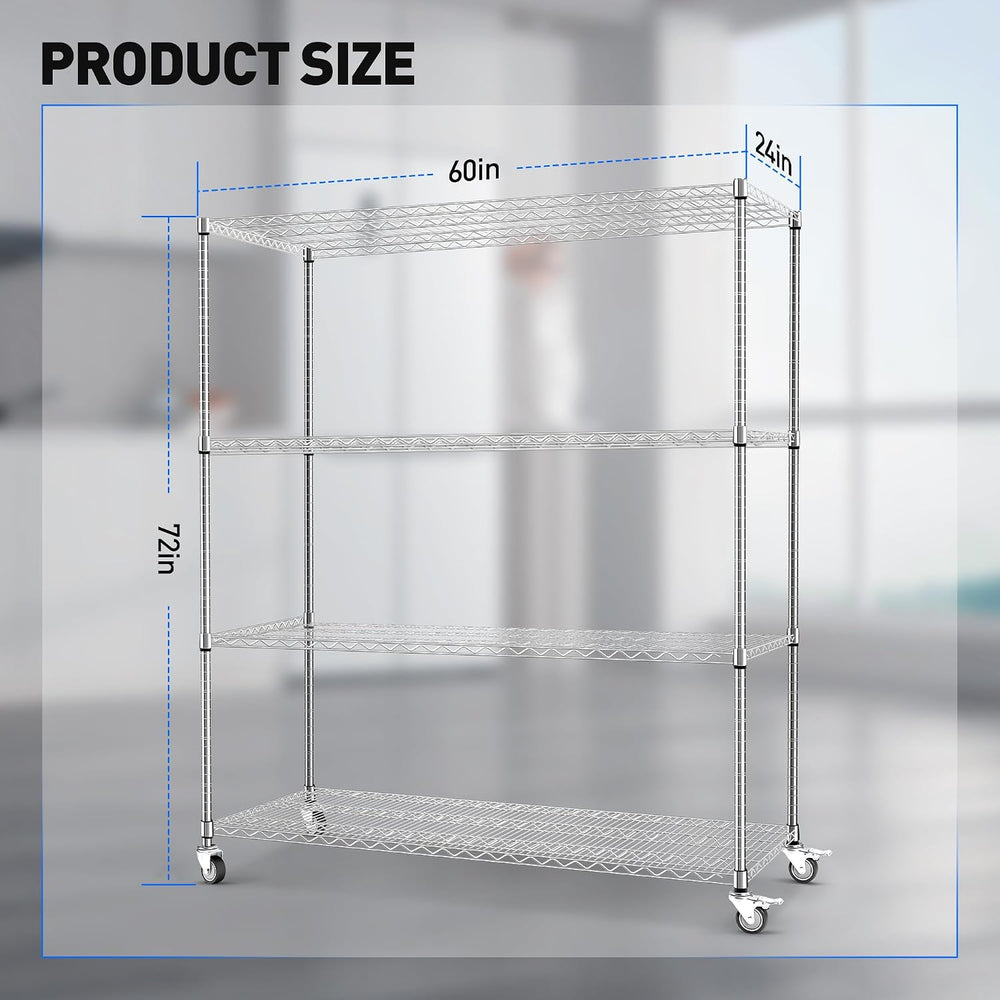 Rengue Heavy Duty Rolling Wire Shelving Unit with Wheels, 4-Tier Adjustable G...