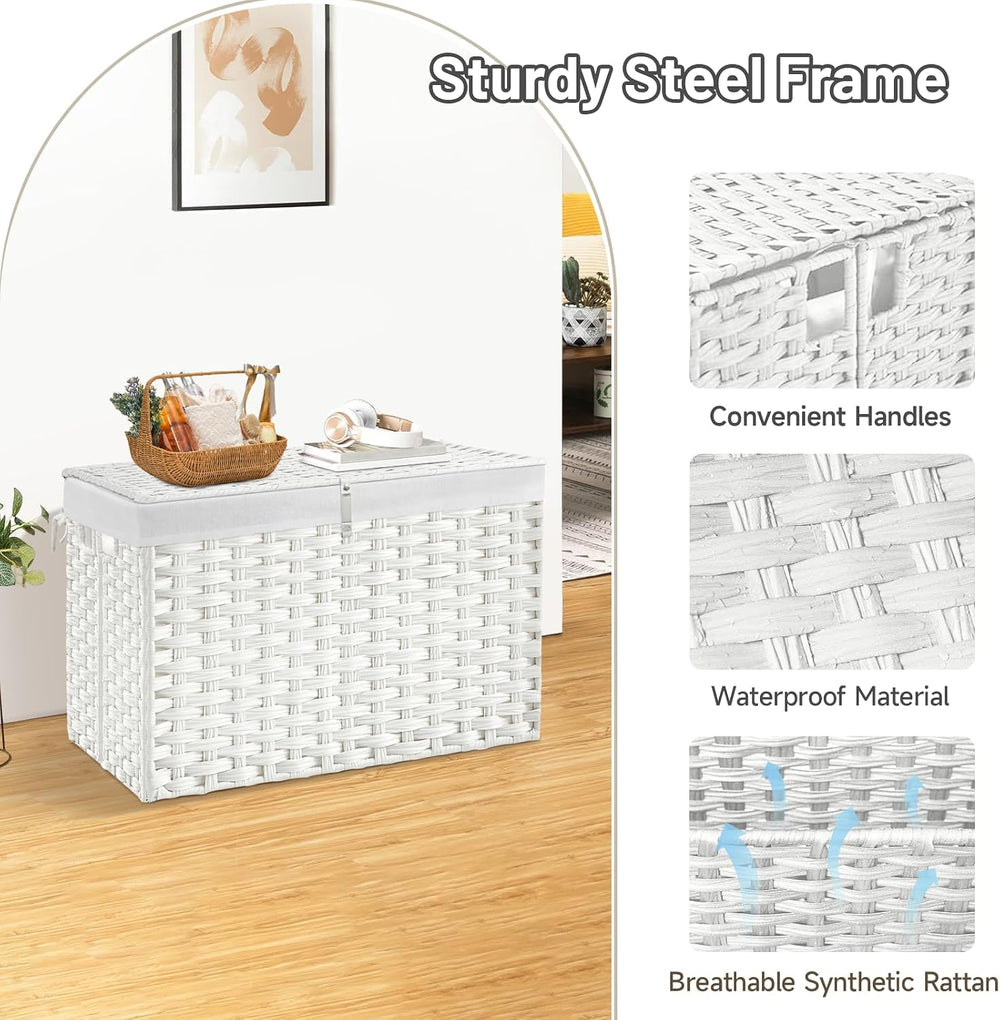 240L Wicker Storage Basket with Lid, Handwoven Rattan Large Shelf Basket with...
