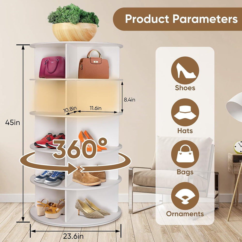 5 Tier Rotating Shoe Rack Tower, 360° Revolving Shoe Organizer, Free Standing...