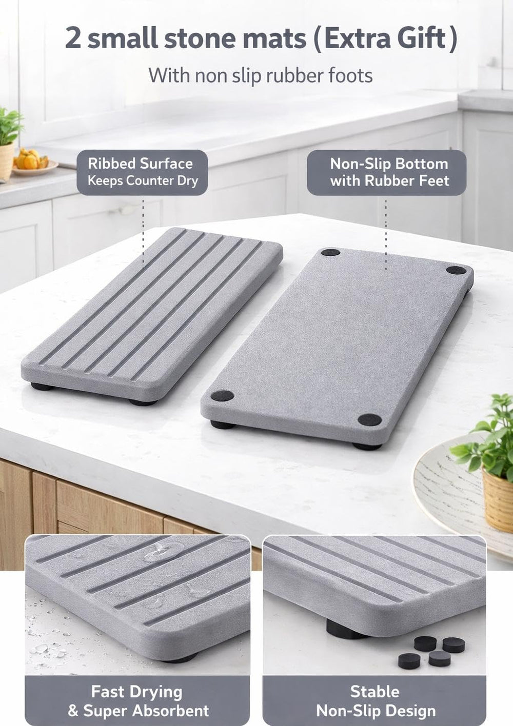 Large Stone Dish Drying Mat for Kitchen Counter, Foldable Quick Dry Stone Dis...
