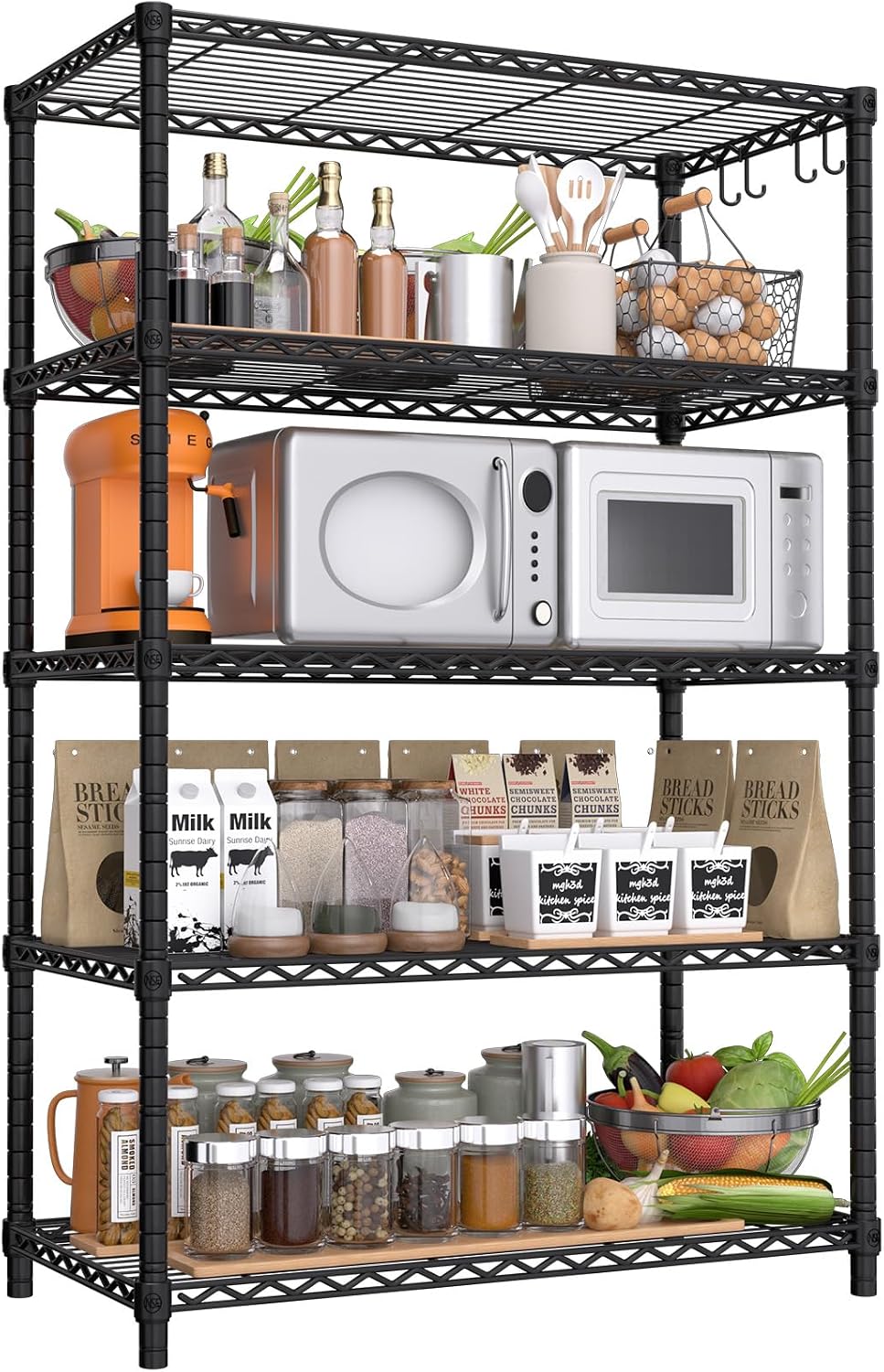 PrimeZone Wire Storage Shelves, 5-Tier Adjustable NSF Metal Shelving