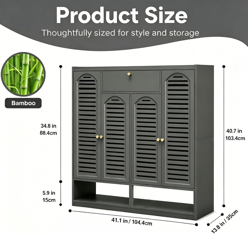 7-Tier Bamboo Shoe Cabinet,Shoe Storage Cabinet with Doors, 25-30 Pairs Frees...